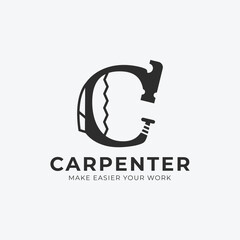 carpenter logo icon with letter c, carpentry logo image design