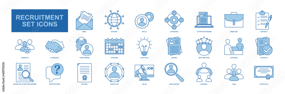 Poster headhunting and recruiting elements set icon symbol template for graphic and web design collection. 