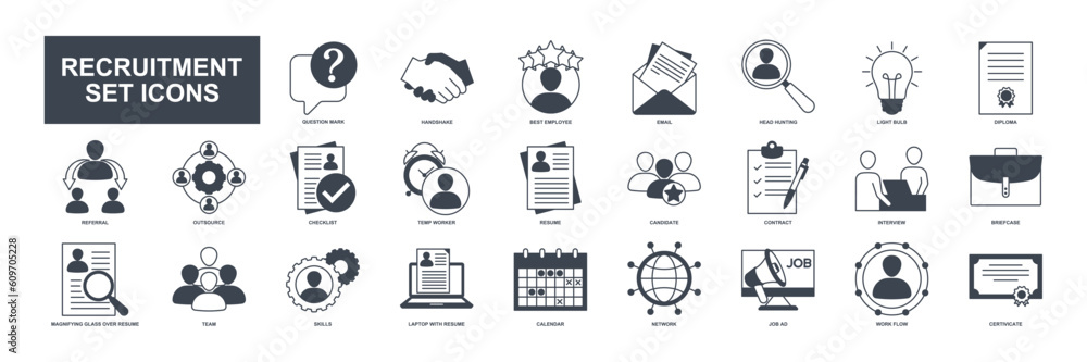 Poster headhunting and recruiting elements set icon symbol template for graphic and web design collection. 