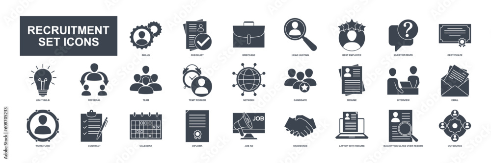 Poster headhunting and recruiting elements set icon symbol template for graphic and web design collection. 