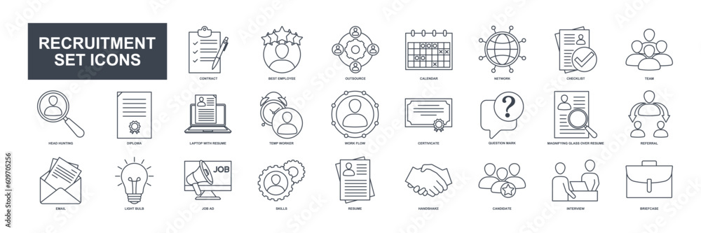 Poster headhunting and recruiting elements set icon symbol template for graphic and web design collection. 