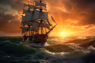 Obraz premium sailing_ship_in_the_sunset