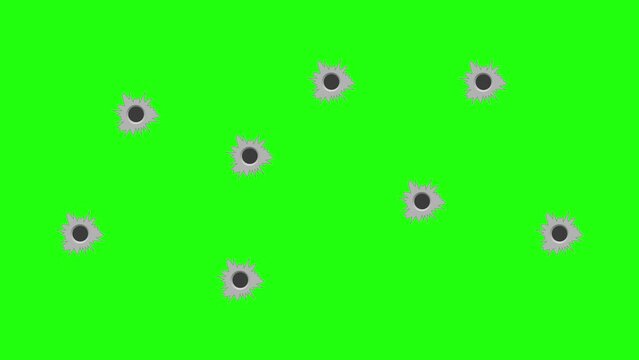 Gun Bullet Holes on Green Screen Animation.