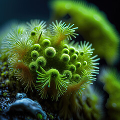 Naklejka na ściany i meble Macro photography of green moss. Generative AI