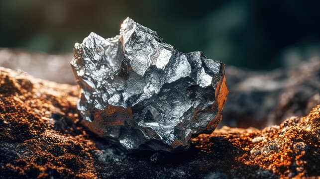 Close up of Silver ore on a rock. Generative AI