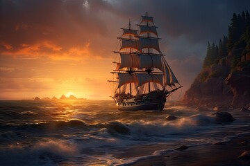 Fototapeta premium sailing_ship_in_the_sunset