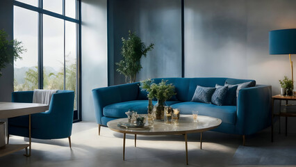 A beautifully furnished living room with a cozy and stylish interior. - obrazy, fototapety, plakaty