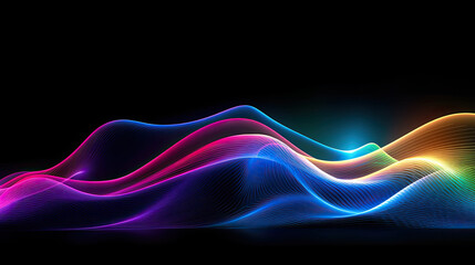 Colorful light wave with motion effect on a black background. Generative AI