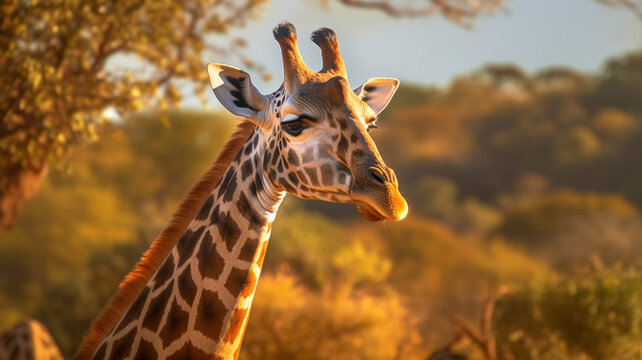 giraffe photography with foliage generative AI