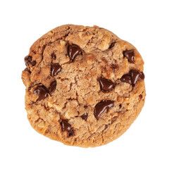 Chocolate chip cookie isolated on a white background. Top view.