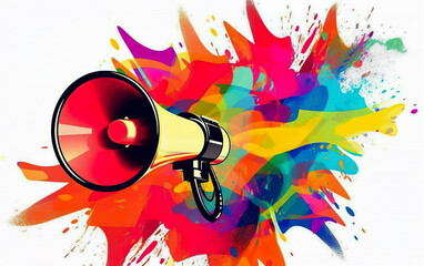 The louder you emphasize what you are saying, even through a megaphone, the more people the information reaches. Communication concept. AI generated. - obrazy, fototapety, plakaty