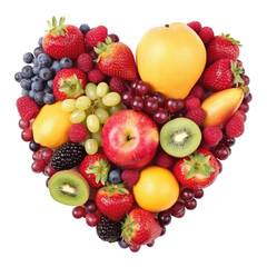 Fruits in Heart Shape Isolated on Transparent Background - Generative AI

