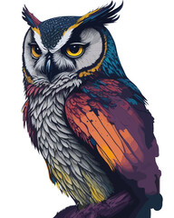 Majestic colorful night Owl illustration (Generative AI)
