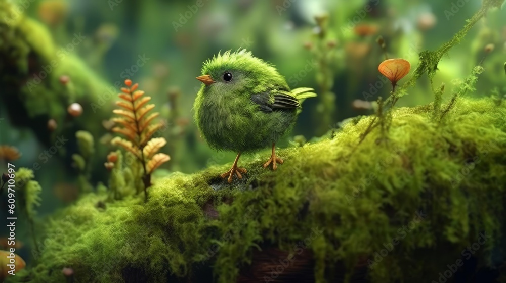 Wall mural a cute shamrock bird with green color ai generative