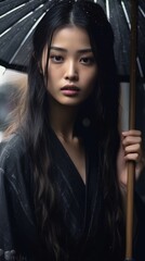 A chinese girl wearing kimono and holding a umbrella ai generative