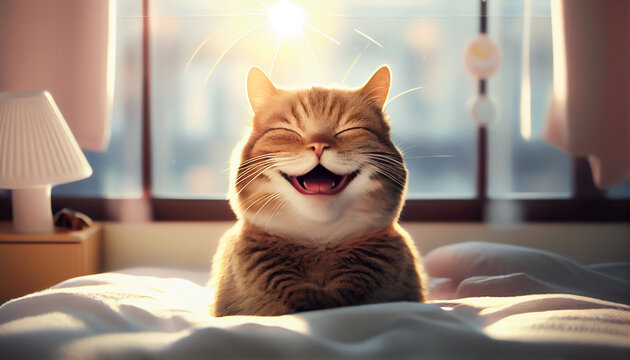 laughing cat, Surprised face, Wow expression cat funny face with open mouth. Cute ginger Cat Emotional surprised and saying wow, Happy cat, Meow wow. Generative AI, illustration.