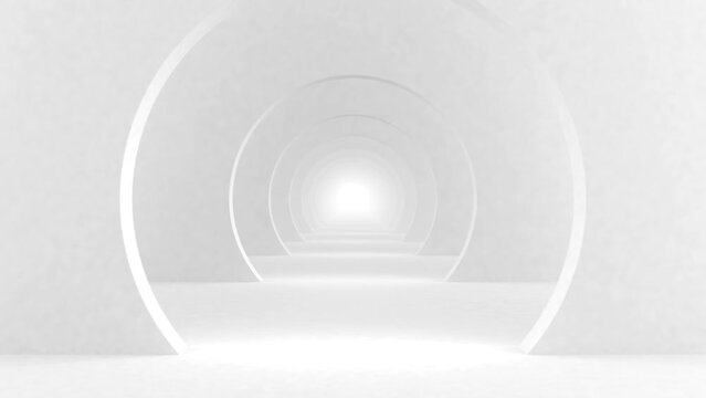 3D Animation - Looping Forward Movement in an Infinite White Modern Tunnel with Round Arches