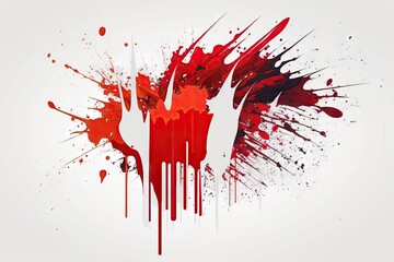 Abstract splashes of red, white and black paint smeared on a white background