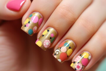 nail art polkadot nail design pop glitter nails flower theme Generated AI