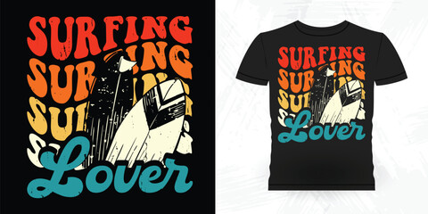 Surfing Lover Funny Beach Summer Vacation Retro Vintage Surfing Surfer Lover Summer T-shirt Design