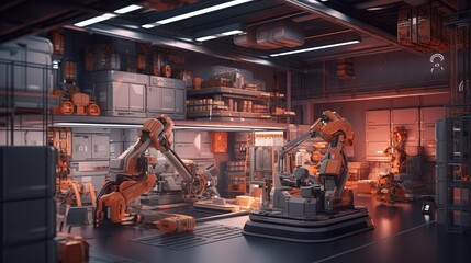 Naklejka premium concept of future artificial intelligence industry automotive robotic digital technology manufacturing factory visual digitization 
