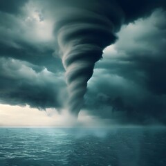 twisted Tornado storm effects on ocean water with clouds created with Generative AI technology