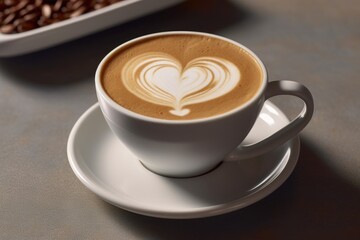 A cup of cappuccino with heart shape latte art. Created with Generative AI tools