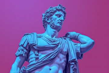 Statue of the Greek philosopher on a purple background. Created with Generative AI tools