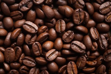 Obraz premium Roasted coffee beans background. Close-up image of coffee beans. Created with Generative AI tools