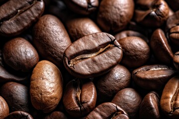 Naklejka premium Coffee beans on a dark background. Close-up. Created with Generative AI tools