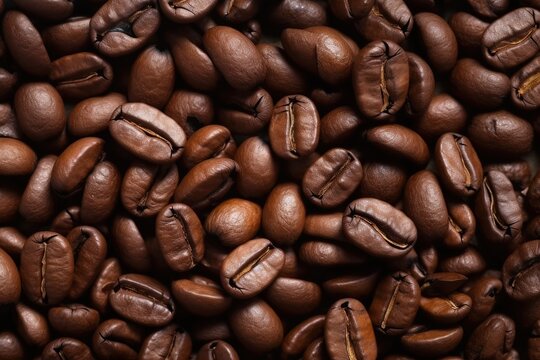 Roasted coffee beans background. Close-up image of coffee beans. Created with Generative AI tools