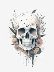 Skull in flowers. AI generated illustration
