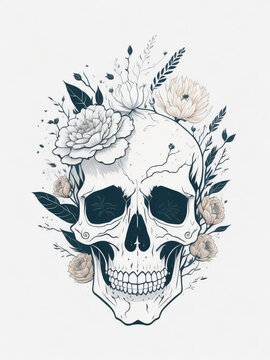Skull in flowers. AI generated illustration
