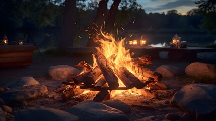 summertime campfire at night
