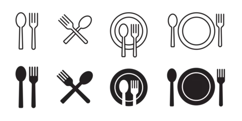 Foto op Plexiglas Fork & spoon icon vector set. Restaurant utensil symbol. Dinner dish or plate with spoon and fork sign outline for apps and websites. © kru
