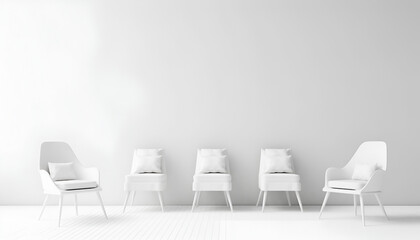 3d white chairs in a waiting room