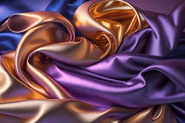 Royal colors abstract shiny plastic silk or satin wavy background. Generative AI.
