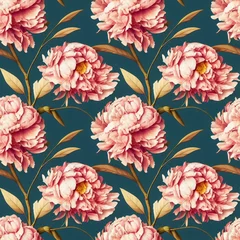 Deurstickers Beautiful seamless peony flowers pattern. Decorative luxury floral repeat background. Generative AI © Bisams