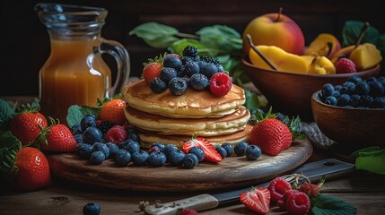 Breakfast with pancakes. Generative AI