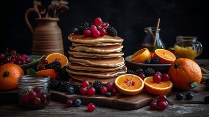 Obraz na płótnie Canvas Breakfast with pancakes. Generative AI