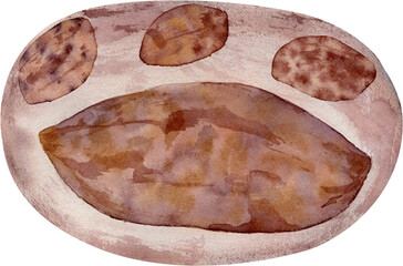 Hand Drawn Watercolor Fresh Rye Brown Bread Bakery