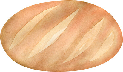 Hand Drawn Watercolor Fresh Wheat Loaf Bread Bakery