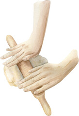 Watercolor Illustration Of Hands Rolling Out Dough