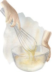 Watercolor Illustration Of Hands Making Dough