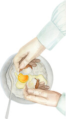 Watercolor Illustration Of Hands Making Dough