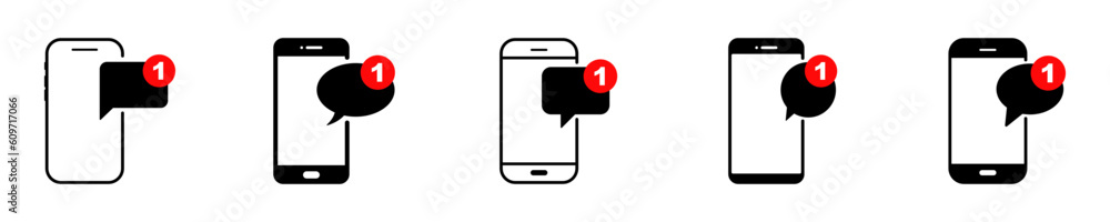 Poster set of mobile phones with message vector icons. smartphone and new sms. phone with speech bubble.