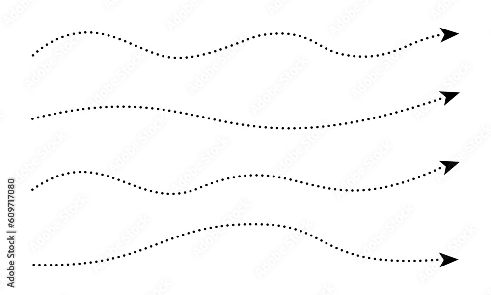Poster set of long black dashed arrows on white background. dashed lines. direction, way or pointer.