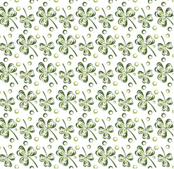 Pattern background from green shamrocks with circles. Vector image for scrap booking and fabric and more.