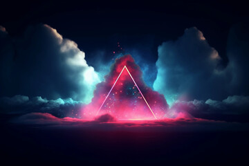 Glowing neon triangle in the sky