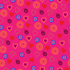 beautiful vector seamless pattern with pink and red hearts	